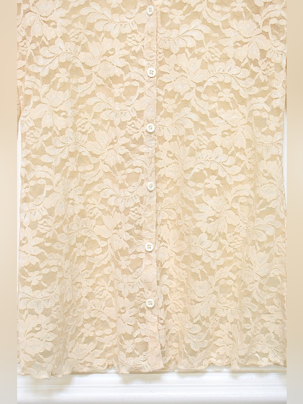 Anthropologie Lace Cardigan Top Sheer Button Front Ivory Sz M Romantic Coquette - Picture 5 of 10